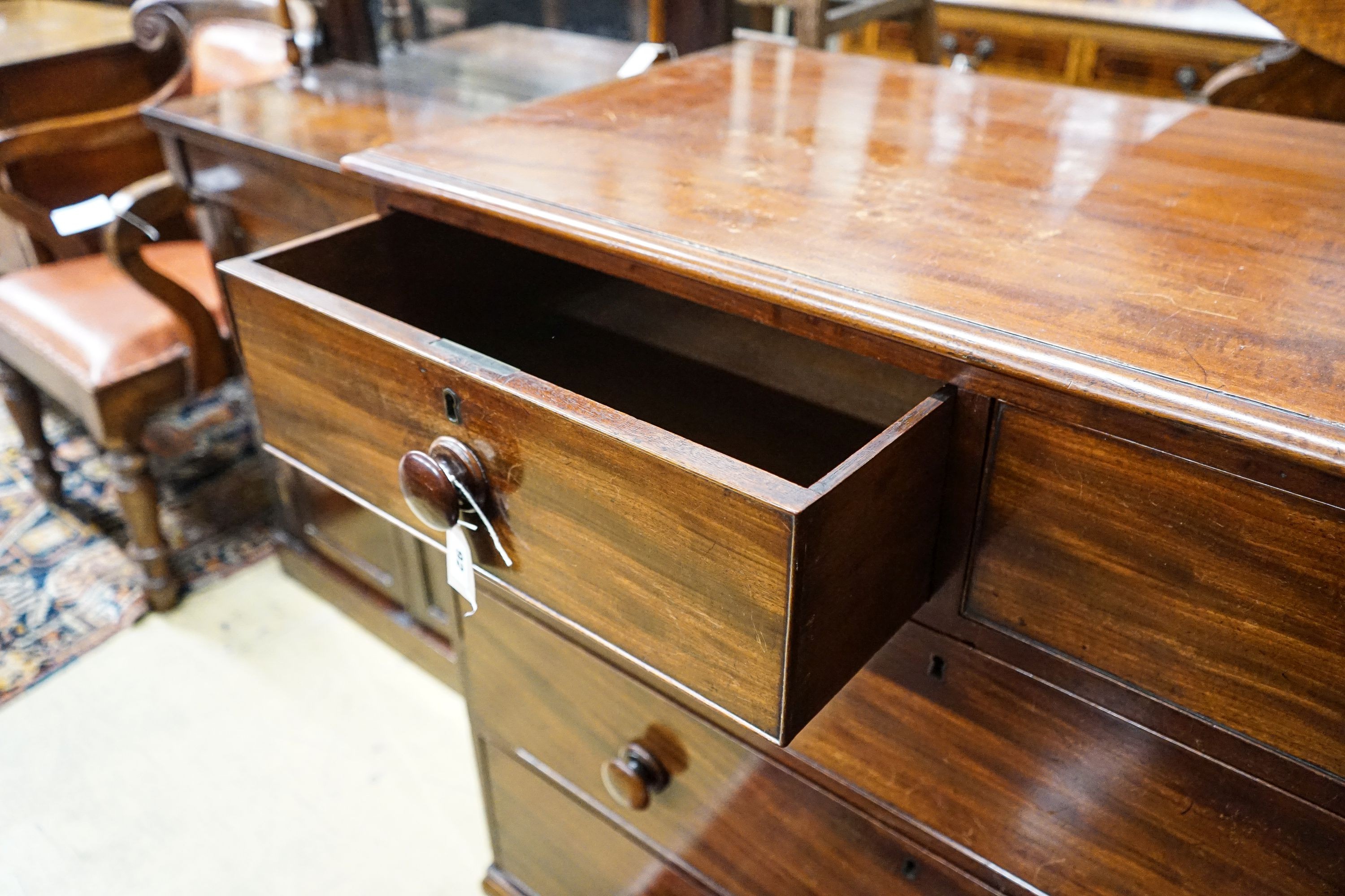 A Victorian mahogany chest fitted two short and three long drawers on bracket feet, width 108cm, depth 53cm, height 96cm